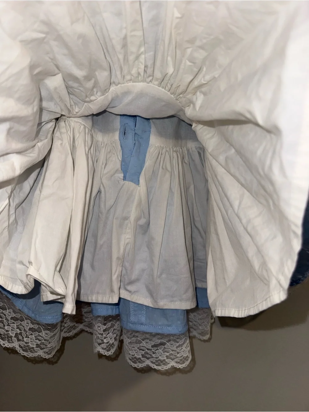Light Blue Lace Tiered Dress with White Bows
